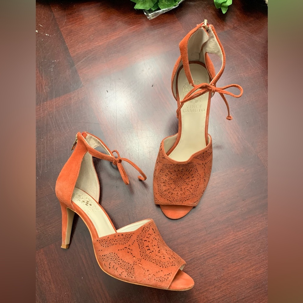 VINCE Camuto Open Toe Rust Heels